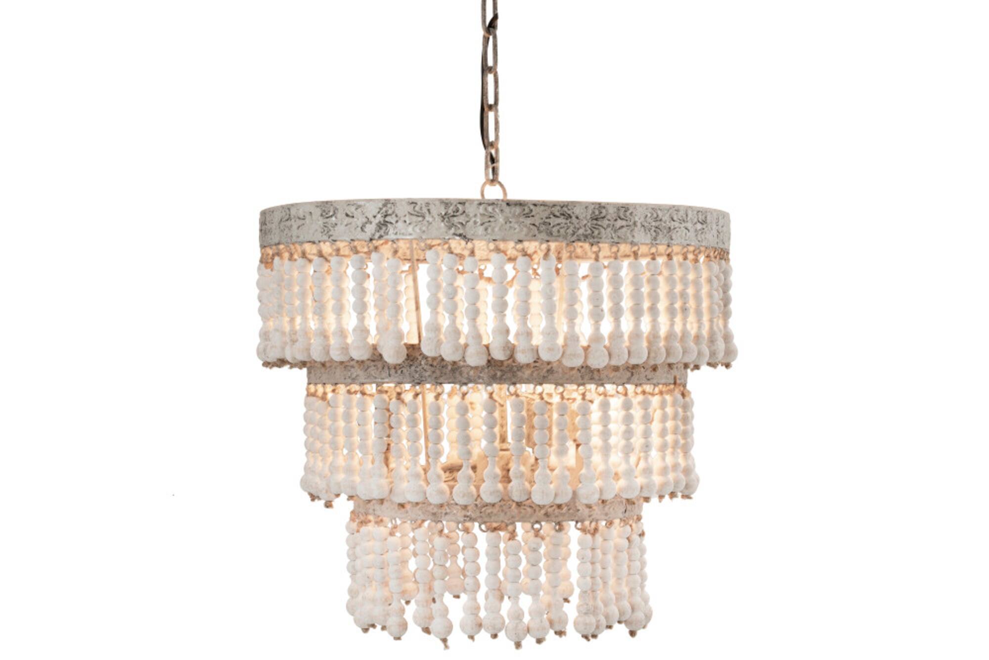 Hello Honey® 20.5" Antique White 3-Tier Wood Bead Chandelier